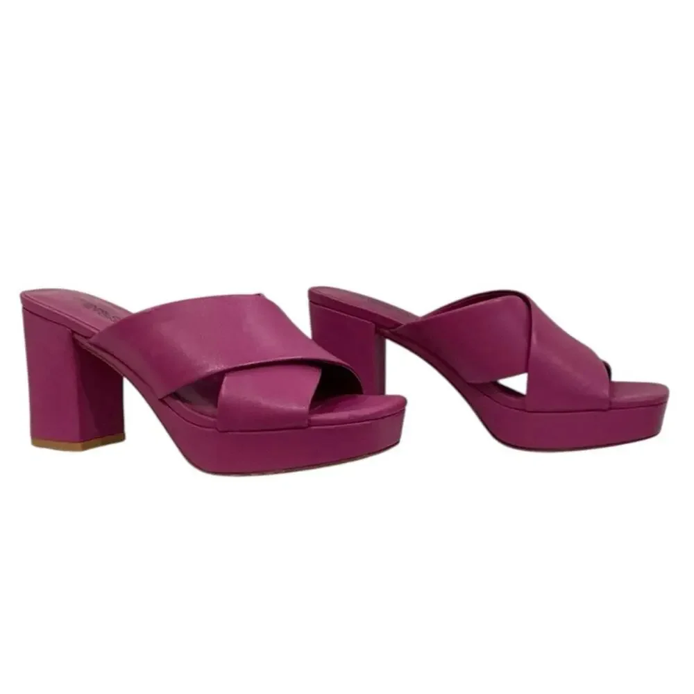 Charlotte Stone Sylvia Platform Mules Grape Purple Leather Heels Size 9 - Picture 3 of 10